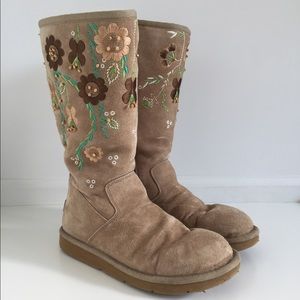 Tan Embroidered Ugg Boots